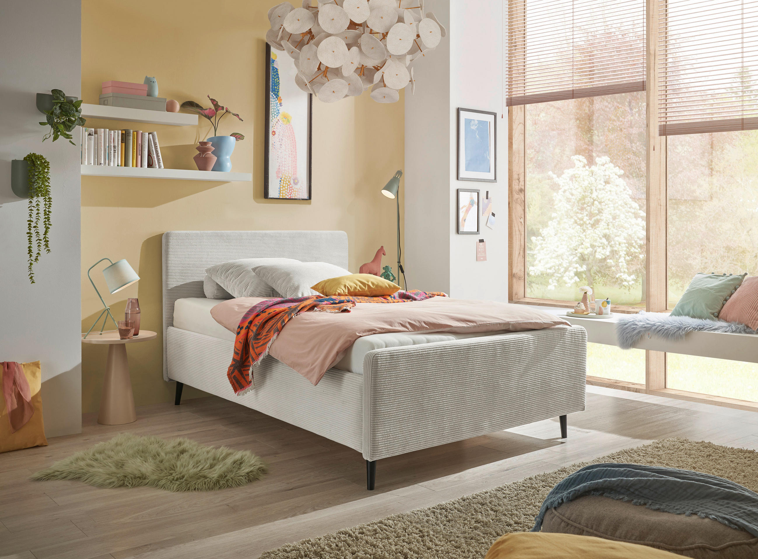 POLSTERBETT gepolstertes Kopfteil 120/200 cm  in Creme  - Creme/Schwarz, MODERN, Holz/Textil (120/200cm) - MID.YOU