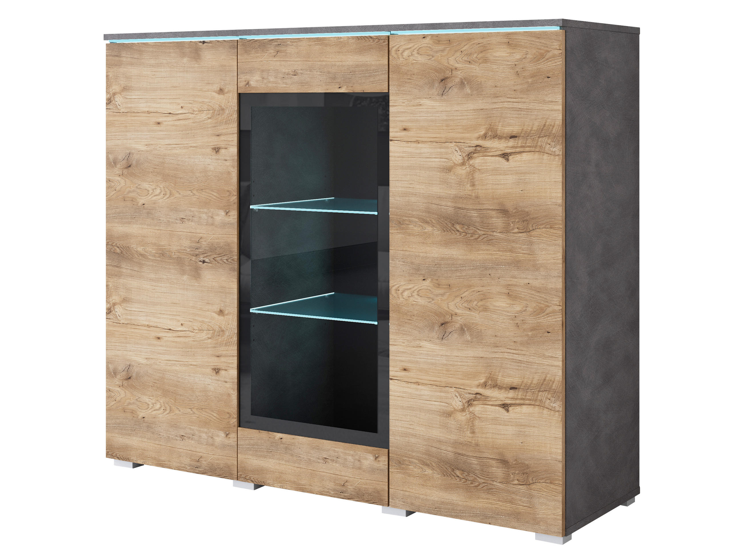 P & B Highboard 120cm Vera, antracitová, barvy dubu košíčkatého, 120/103,3/39,5 cm