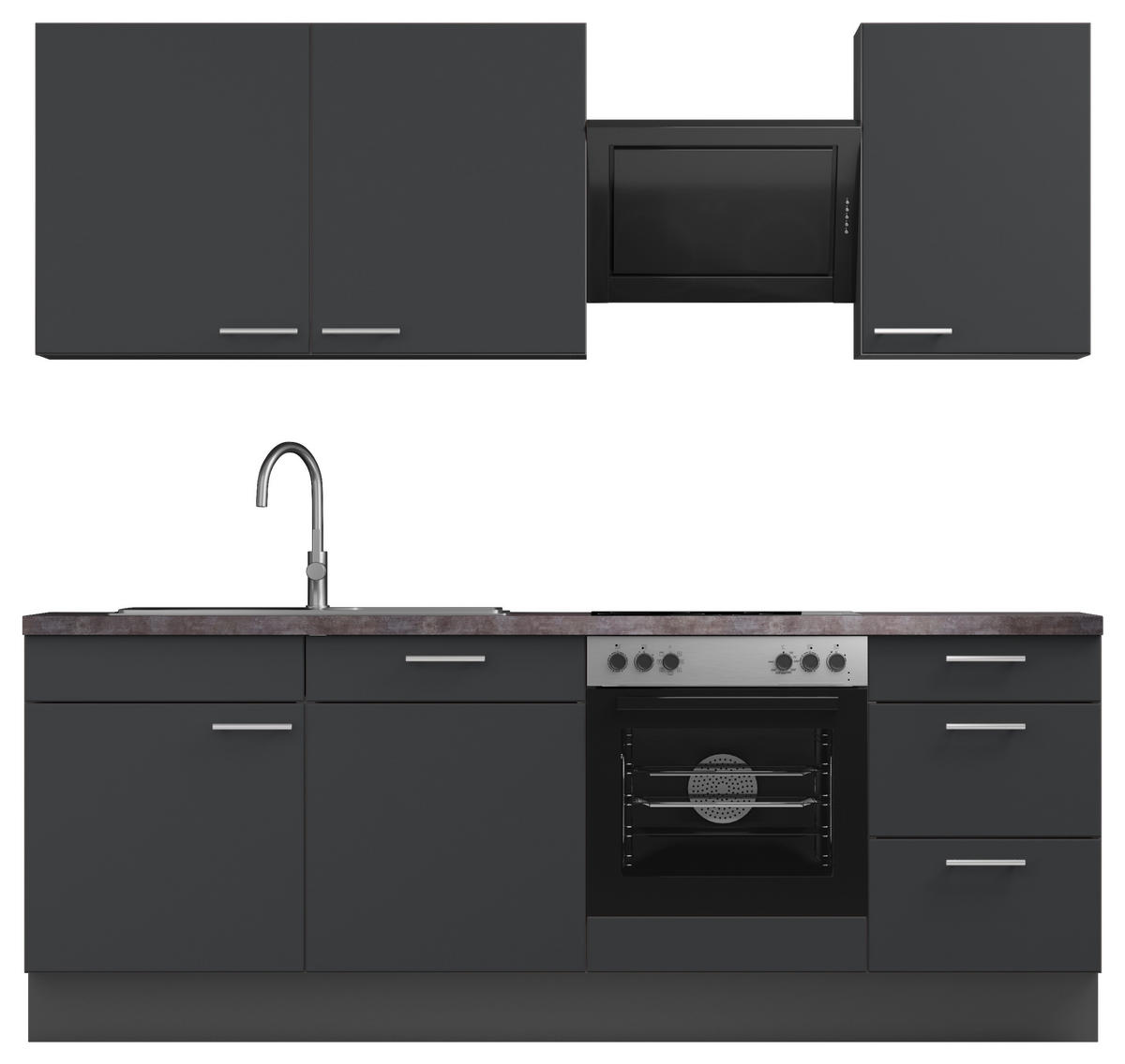 KÜCHENBLOCK 230 cm   in Graphitfarben  - Edelstahlfarben/Dunkelgrau, MODERN, Holzwerkstoff/Metall (230cm) - Xora