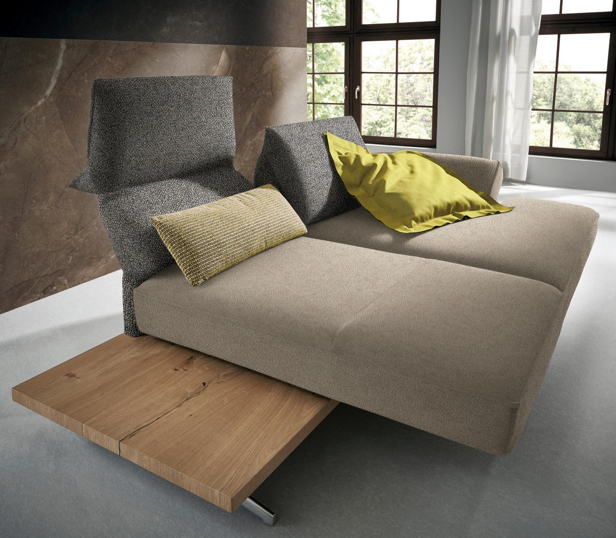 ECKSOFA in Flachgewebe Beige  - Chromfarben/Beige, Design, Holz/Textil (240/132cm) - Koinor