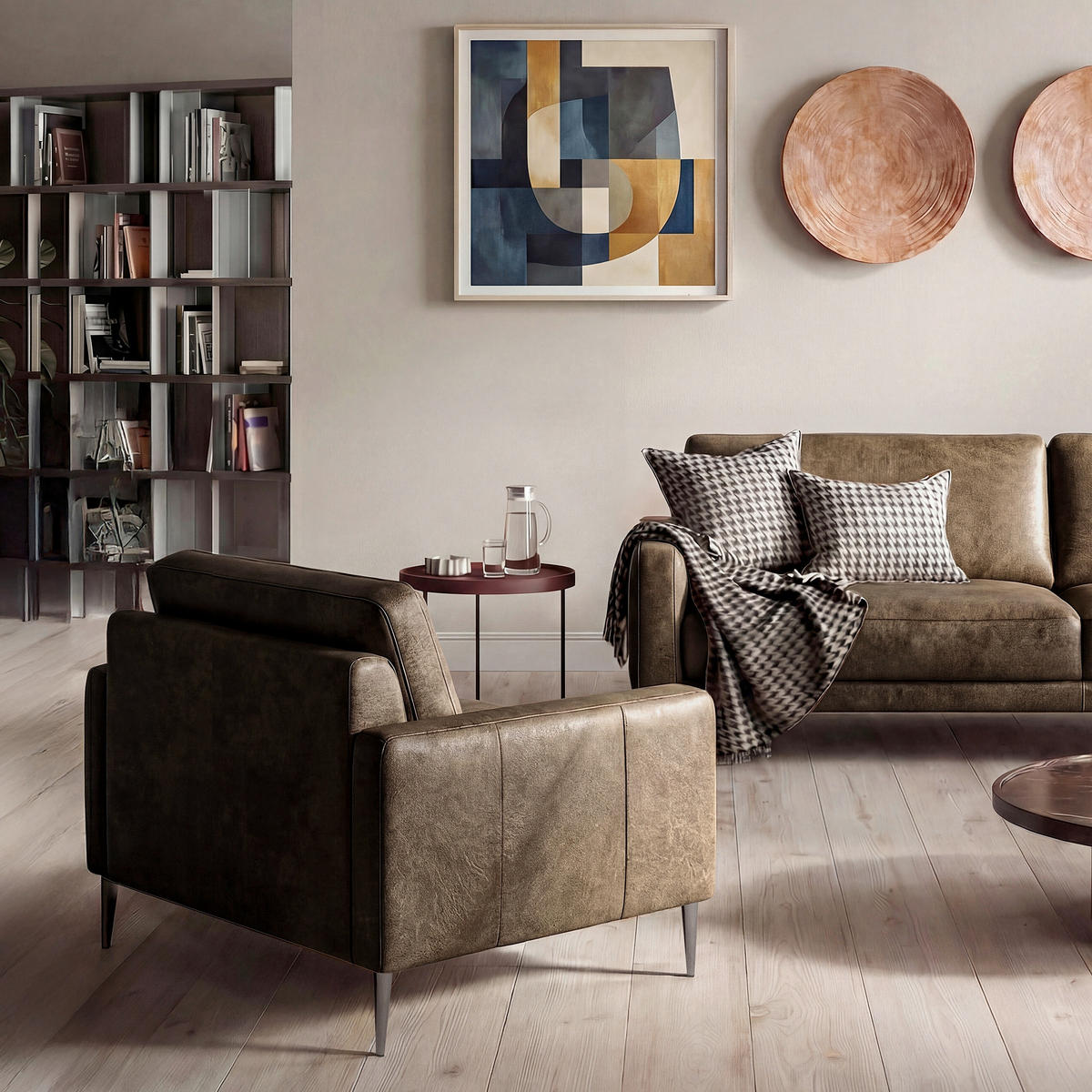 SESSEL 88/85/92 cm  in Lederlook Echtleder Graubraun  - Graubraun/Schwarzchrom, Design, Leder/Textil (88/85/92cm) - Livetastic