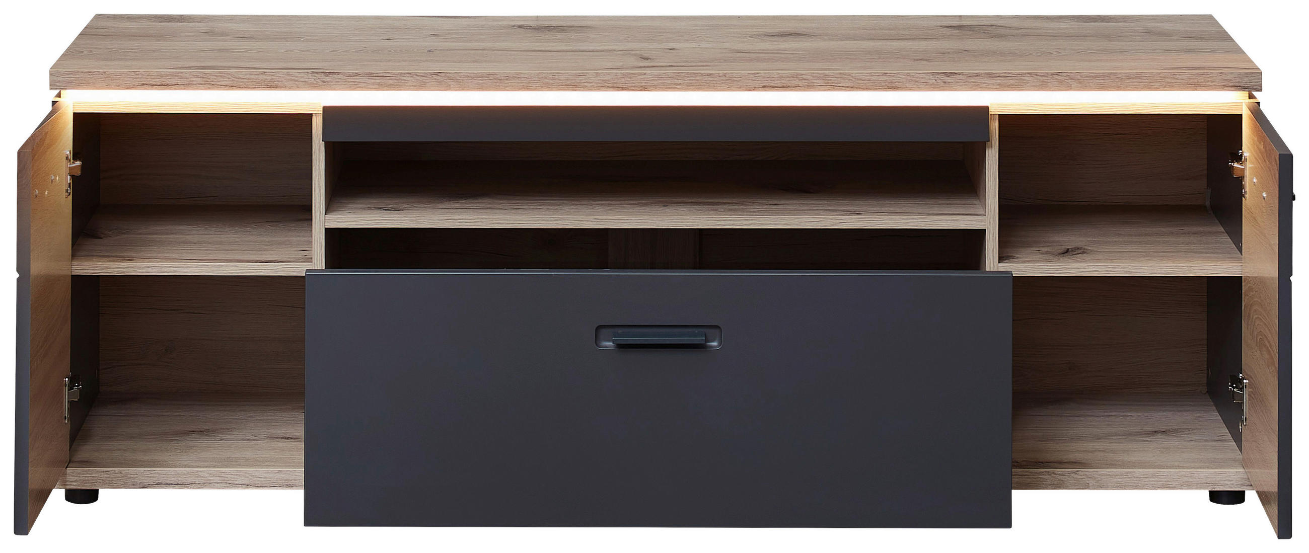 LOWBOARD  in 160/61/47 cm  - Eichefarben/Graphitfarben, MODERN, Holzwerkstoff/Kunststoff (160/61/47cm) - Stylife