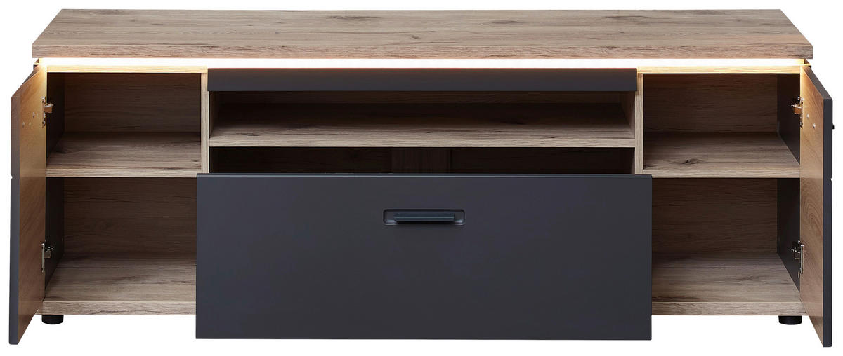 LOWBOARD  in 160/61/47 cm  - Eichefarben/Graphitfarben, Modern, Holzwerkstoff/Metall (160/61/47cm) - Stylife