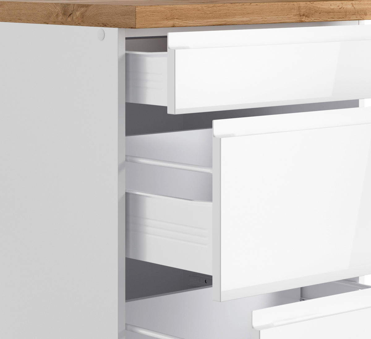 KÜCHENBLOCK 360 cm   in Weiss, Eiche Wotan, Weiss Hochglanz  - Weiss Hochglanz/Weiss, Lifestyle, Holzwerkstoff (360cm) - Held