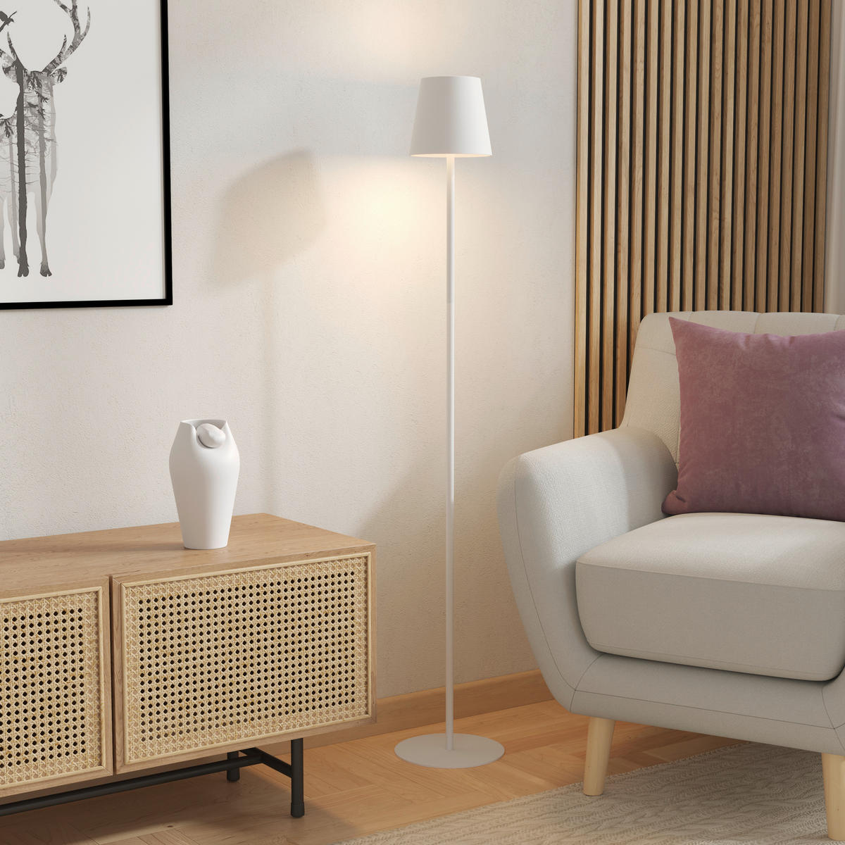 PORTABEL GOLVLAMPA Lauderdale 22/130 cm    - vit, Design, metall/plast (22/130cm) - Novel