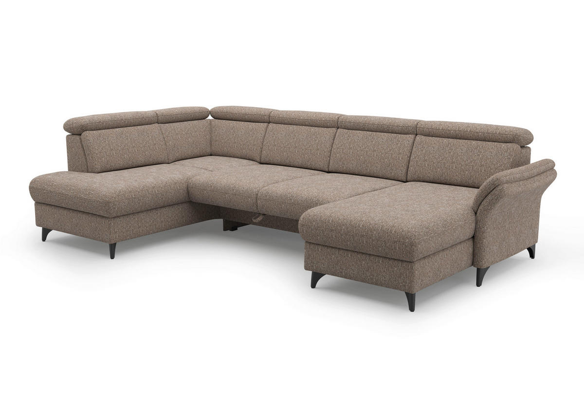 WOHNLANDSCHAFT GLENDALE E in Chenille Cappuccino  - Schwarz/Cappuccino, KONVENTIONELL, Textil/Metall (193/321/166cm) - Sit & More