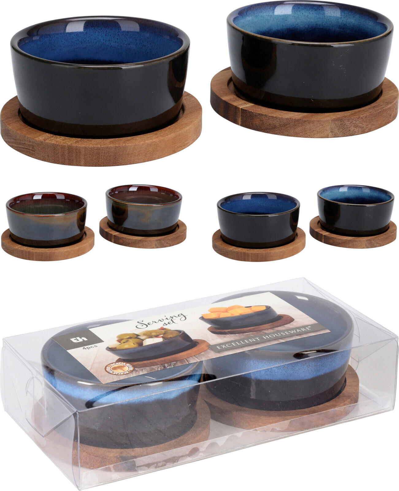SADA SERVÍROVACÍCH MISEK akácie  - Design, dřevo/keramika (10.2/20/4.7cm)