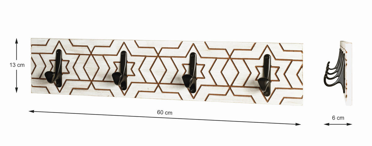 HAKENLEISTE  in Schwarz, Weiß  - Schwarz/Weiß, MODERN, Holzwerkstoff (60/13/6cm)