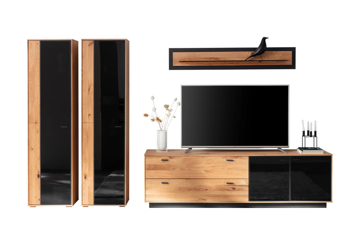 WOHNWAND  in Anthrazit, Eichefarben 333/190/50 cm  - Eichefarben/Anthrazit, Natur, Glas/Holz (333/190/50cm) - Linea Natura