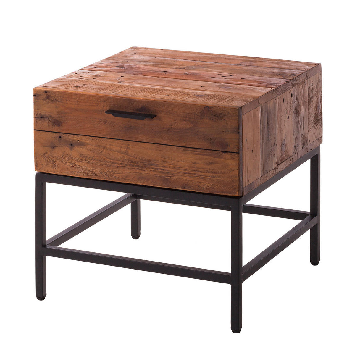 BEISTELLTISCH 50/50/50 cm Kiefer massiv Kieferfarben quadratisch  - Schwarz/Kieferfarben, MODERN, Holz/Metall (50/50/50cm) - home24