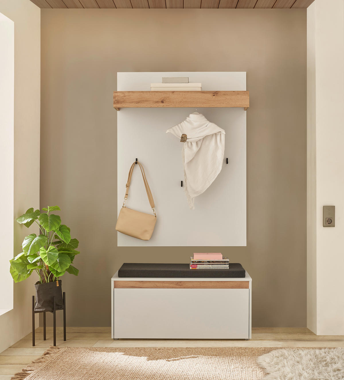 GARDEROBE 3-teilig  in 100/200/40 cm  - Eiche Wotan/Weiß, Design, Holzwerkstoff/Textil (100/200/40cm) - Modante