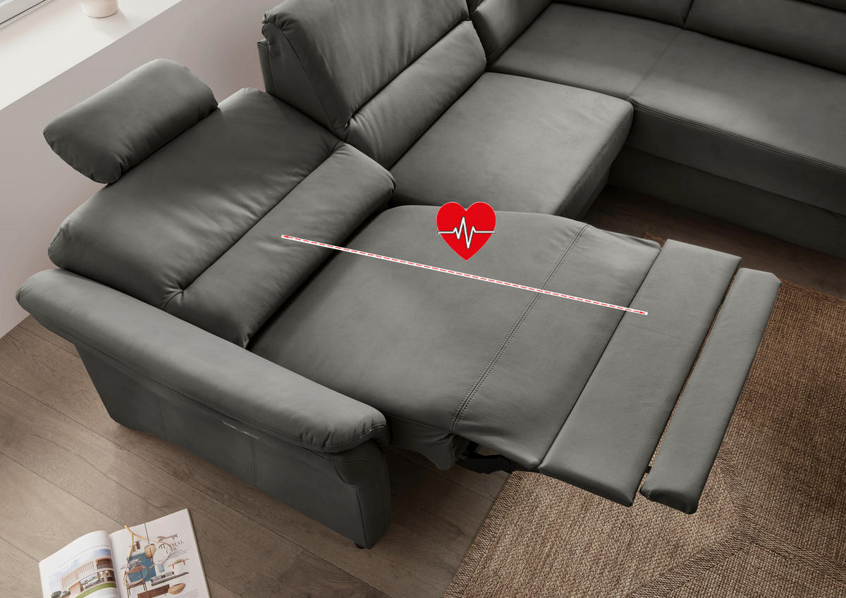 ECKSOFA in Lederlook Grau  - Schwarz/Grau, Modern, Holz/Textil (266/190cm) - Livetastic
