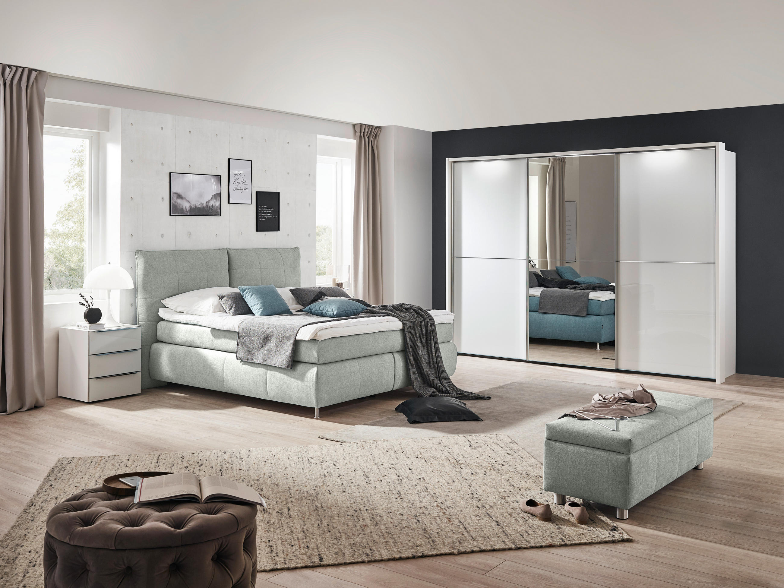 POSTELJA BOXSPRING 180 cm x 200 cm , tekstil svetlo siva - barve nerjavečega jekla/svetlo siva, Konvencionalno, tekstil (180/200cm) - Dieter Knoll