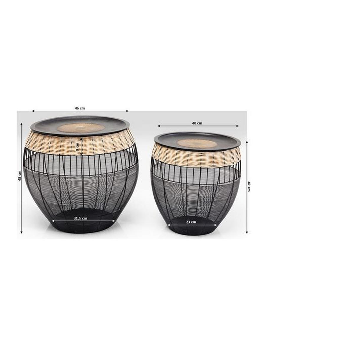 BEISTELLTISCHSET in Metall, Naturmaterialien 40-46/40-46/42-48 cm  - Schwarz/Naturfarben, Design, Naturmaterialien/Metall (40-46/40-46/42-48cm) - Kare-Design