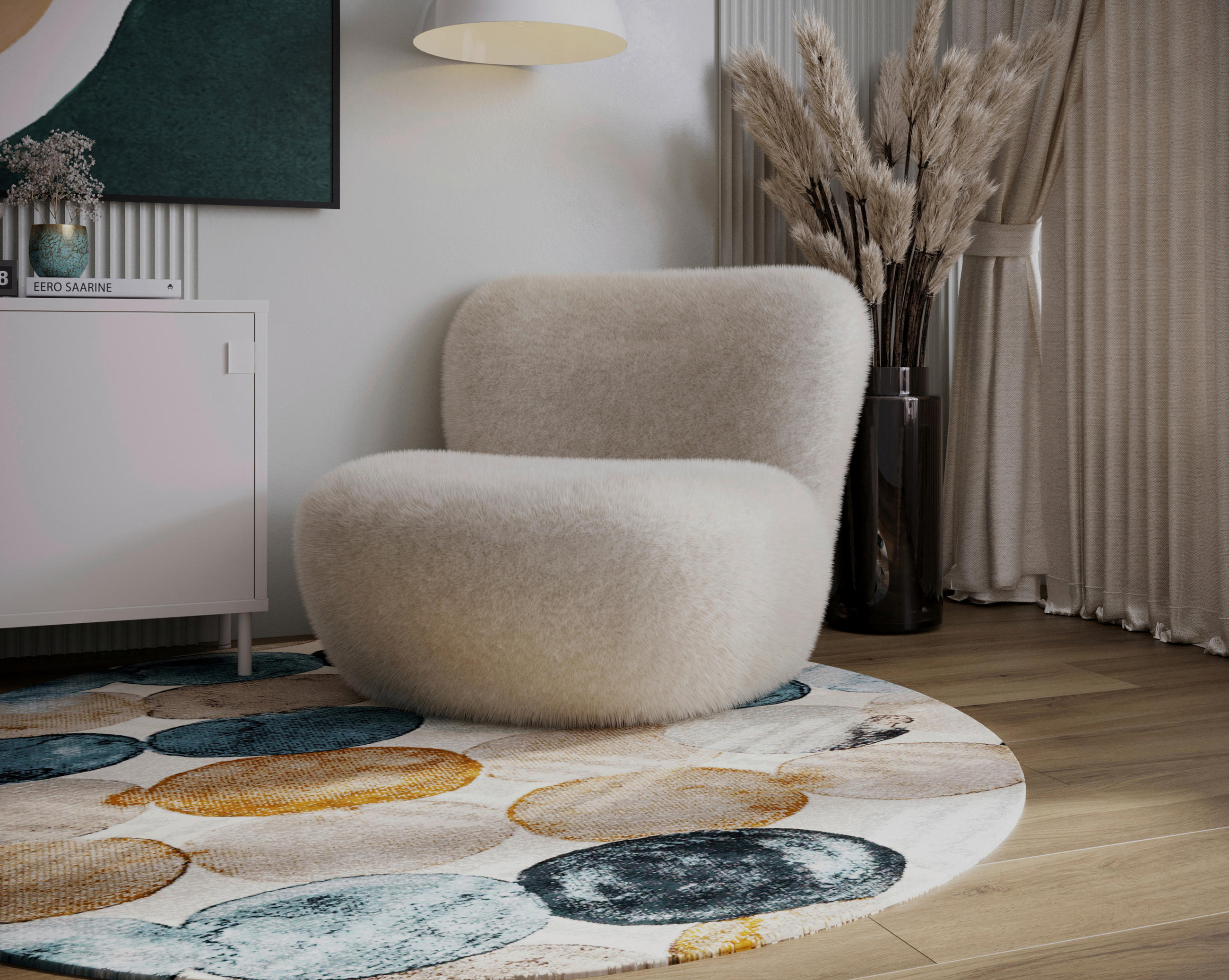 SESSEL Teddystoff Beige  - Beige/Schwarz, Design, Holz/Textil (76/70/70cm) - Livetastic