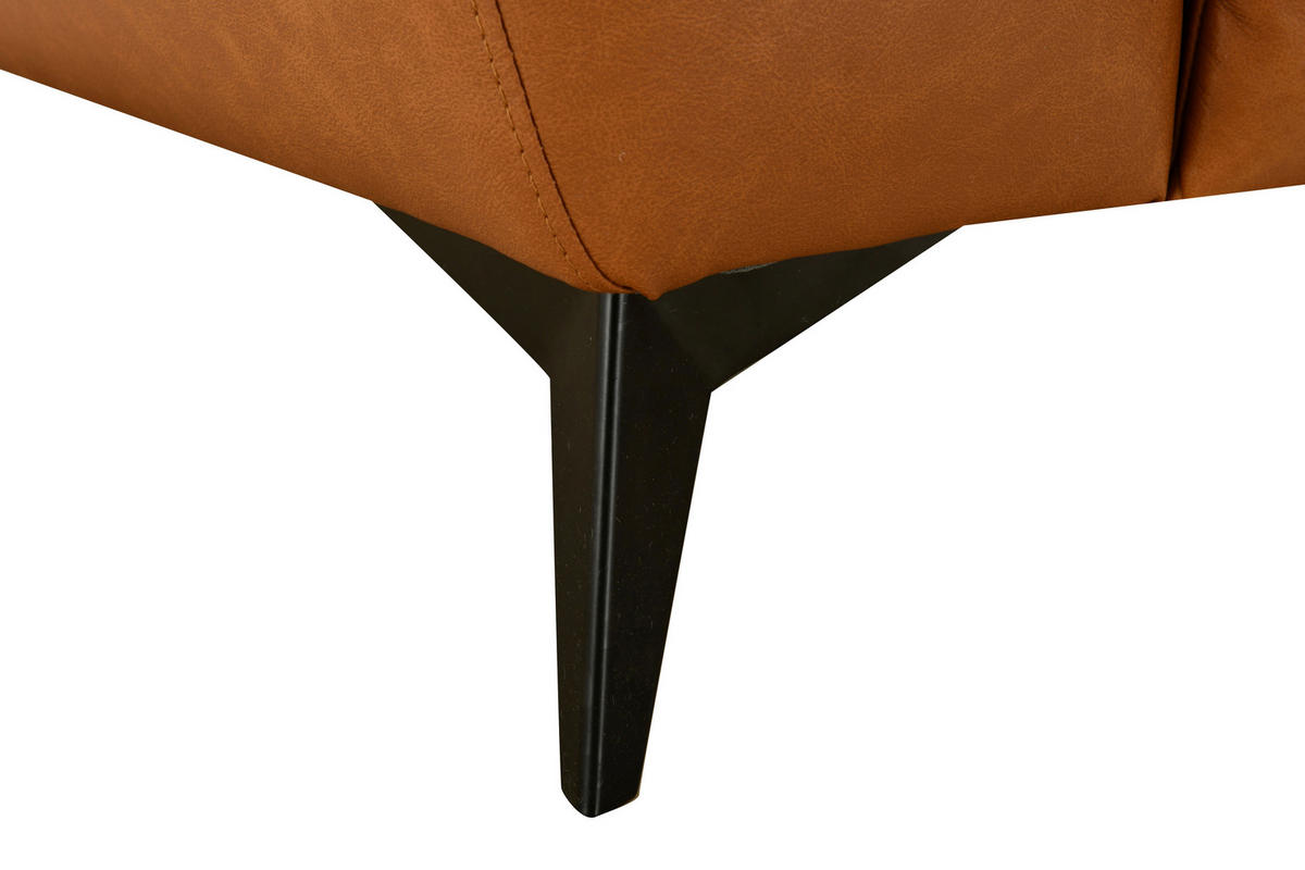 ECKSOFA in Lederlook Echtleder Cognac   - Cognac/Schwarz, Design, Leder/Textil (266/86/120cm) - MID.YOU