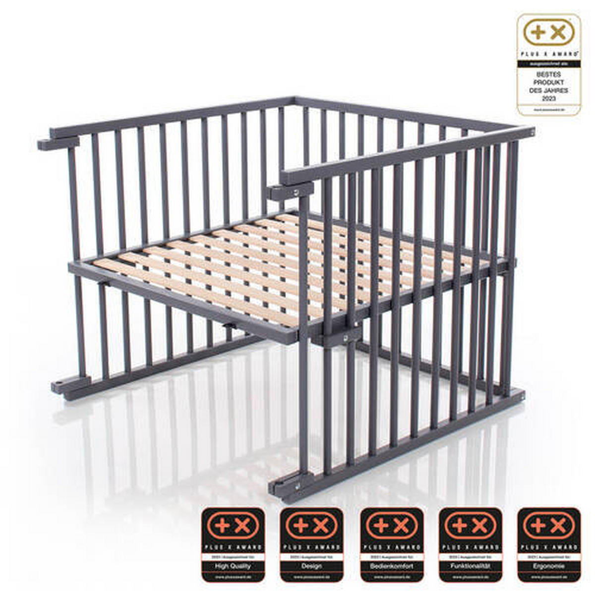 GITTERBETTSET - Schieferfarben, Basics, Holz (95/94/79cm) - Babybay