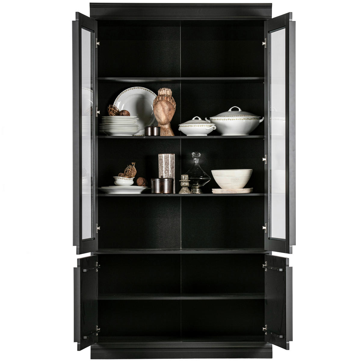 VITRINE  in massiv Kiefer Schwarz  - Schwarz, Design, Glas/Holz (110/215/44cm) - Livetastic