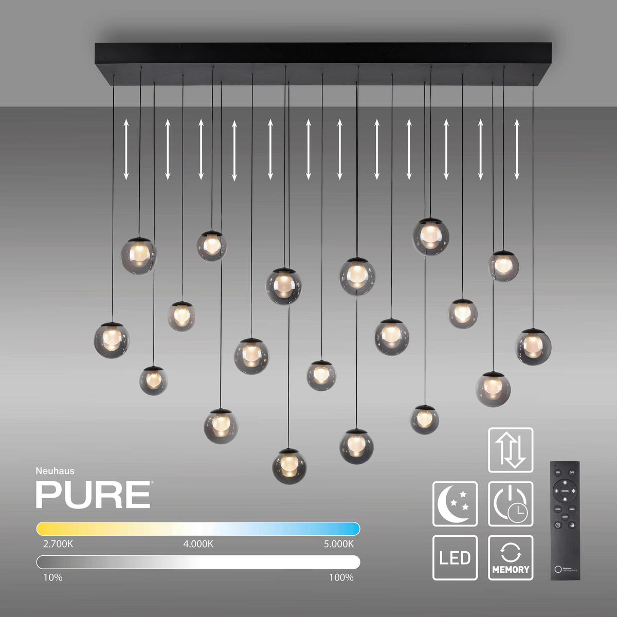 LED-HÄNGELEUCHTE 150/40/180 cm   - Anthrazit, Design, Glas/Metall (150/40/180cm) - Neuhaus PURE