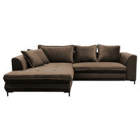 ECKSCHLAFSOFA  mit Rücken echt, Armteil links Velours Braun  - Schwarz/Braun, Design, Textil/Metall (187/277cm) - Livetastic