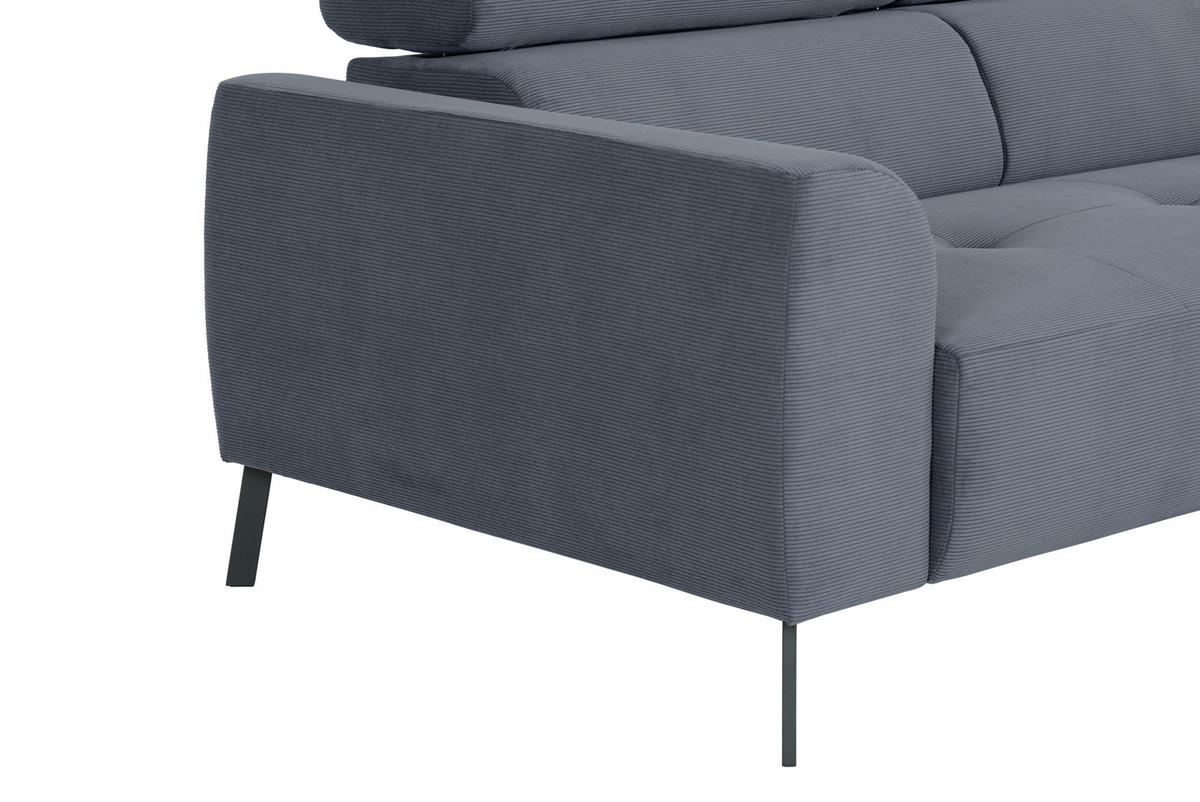 ECKSOFA in Feincord Blaugrau  280/205 cm  - Blaugrau/Schwarz, Design, Textil/Metall (280/205cm) - Xora