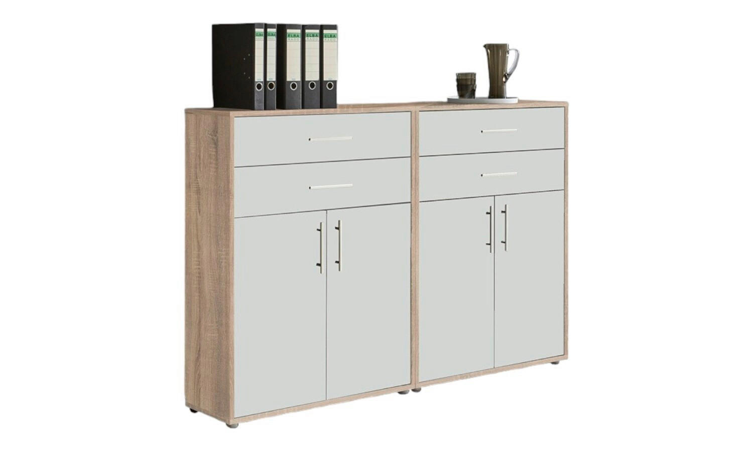 AKTENSCHRANK Weiß, Eichefarben  - Eichefarben/Weiß, MODERN, Holzwerkstoff (168,8/113,6/33cm) - MID.YOU