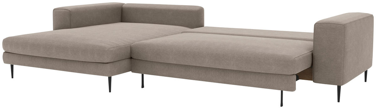 ECKSCHLAFSOFA in Struktur Taupe  - Taupe/Schwarz, Modern, Textil/Metall (295/170cm) - Trendmanufaktur