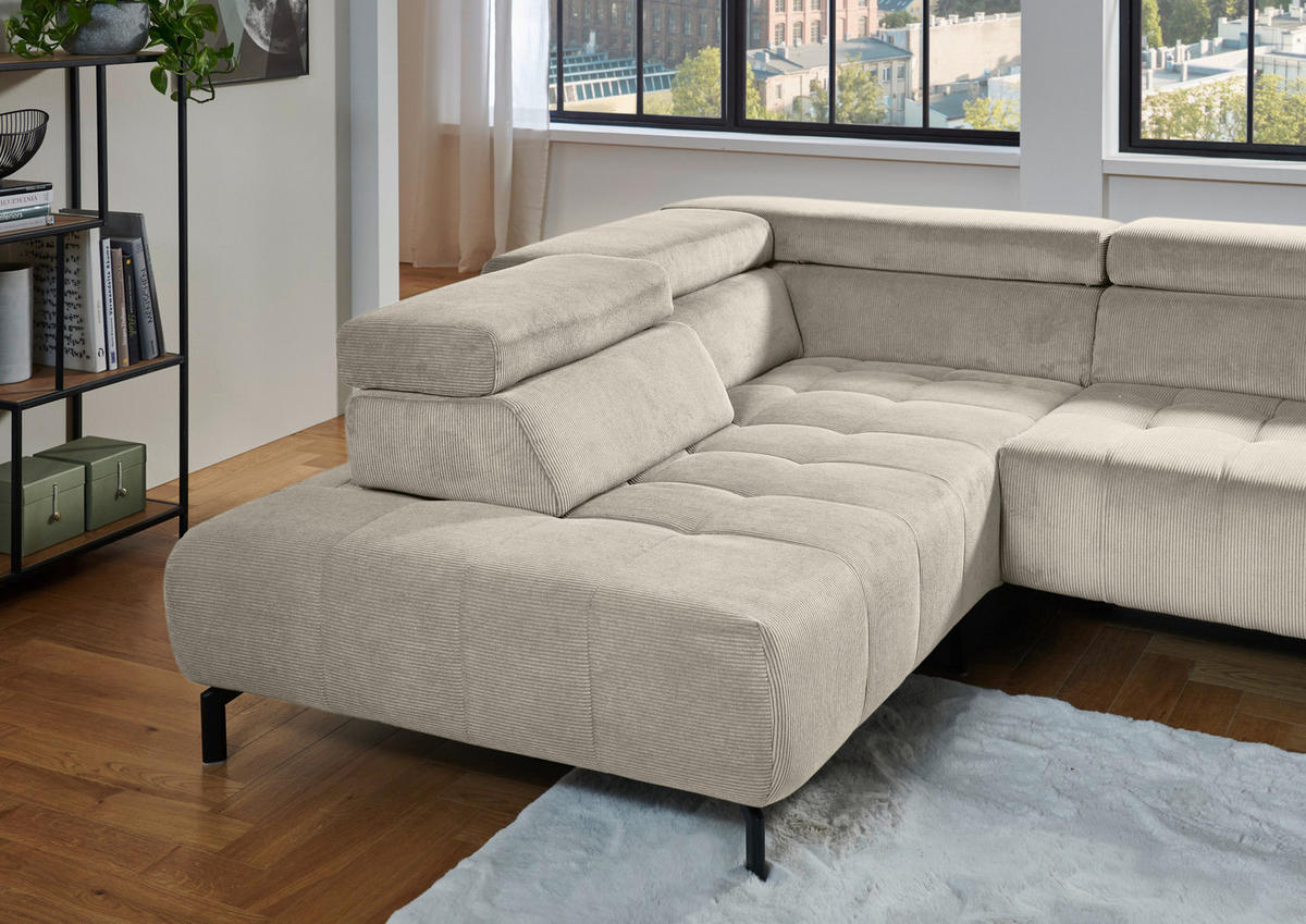 ECKSOFA Hellbraun Cord  - Hellbraun/Schwarz, Design, Textil/Metall (214/261cm) - Beldomo Style