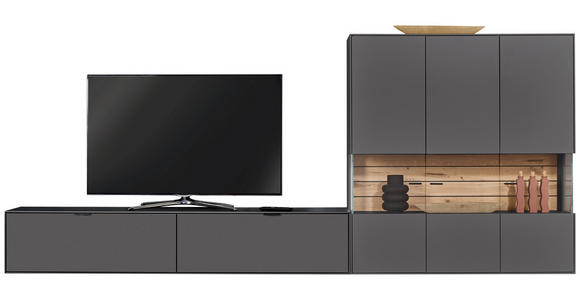 WOHNWAND in Graphitfarben 348,8/175,7/37,1 cm - Graphitfarben/Grau, Design, Glas/Holzwerkstoff (348,8/175,7/37,1cm) - Dieter Knoll