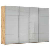 SCHWEBETÜRENSCHRANK 316/223/68 cm 4-türig Hellgrau, Eiche Artisan  - Chromfarben/Hellgrau, Design, Glas/Holzwerkstoff (316/223/68cm) - Novel