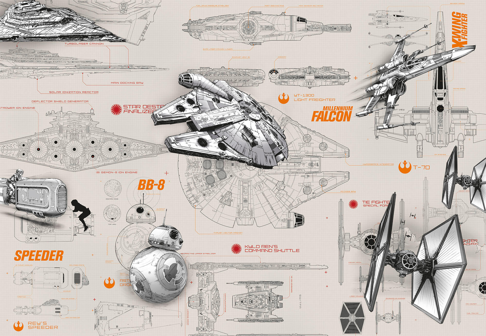 Xora Fototapete Star Wars Gelb, Grau 368x254 cm