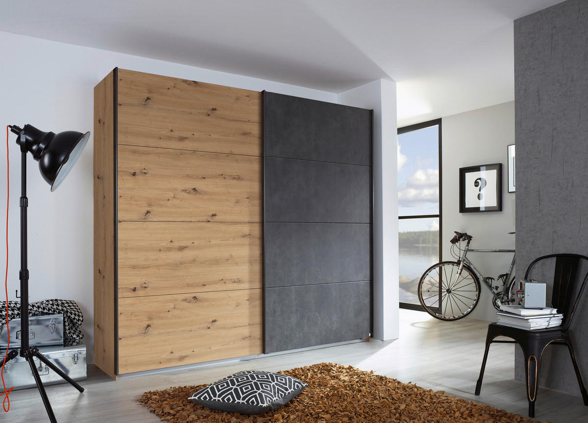 SCHWEBETÜRENSCHRANK  in Anthrazit, Eiche Artisan  - Anthrazit/Eiche Artisan, KONVENTIONELL, Holzwerkstoff/Metall (226/210/62cm) - Rauch Möbel