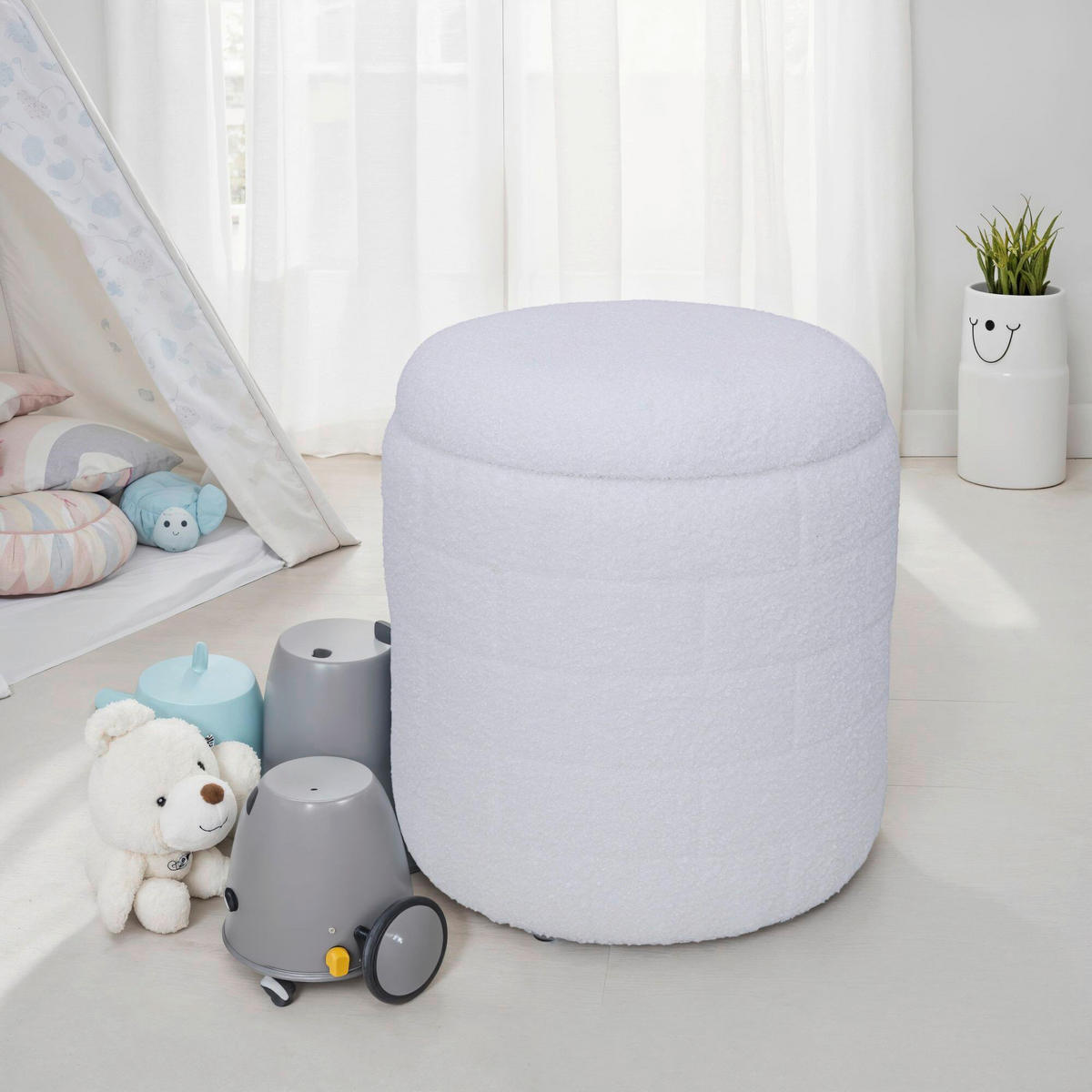HOCKER in Textil Weiss  - Weiss, Basics, Textil (40/45/40cm) - Livetastic