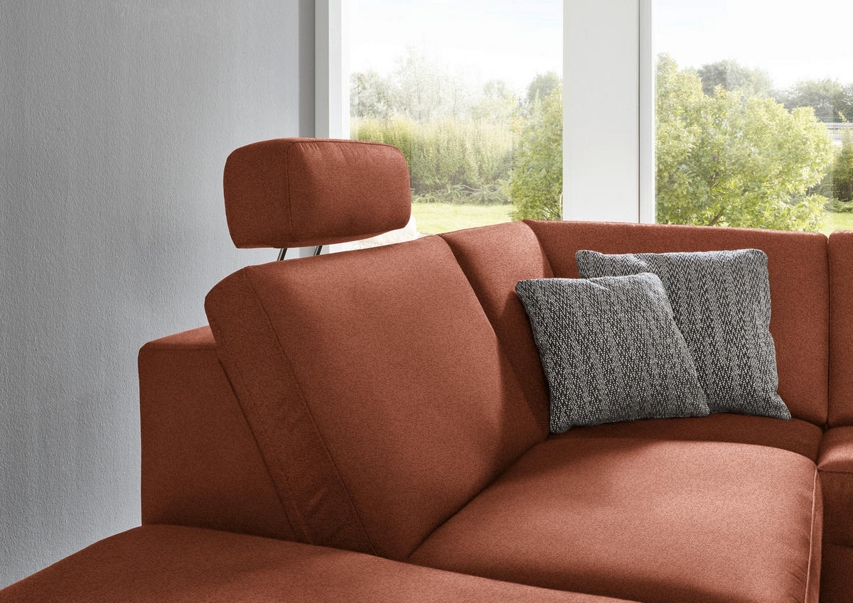 ECKSOFA in Mikrofaser Rotbraun  - Rotbraun/Alufarben, Design, Textil/Metall (242/275cm) - Dieter Knoll