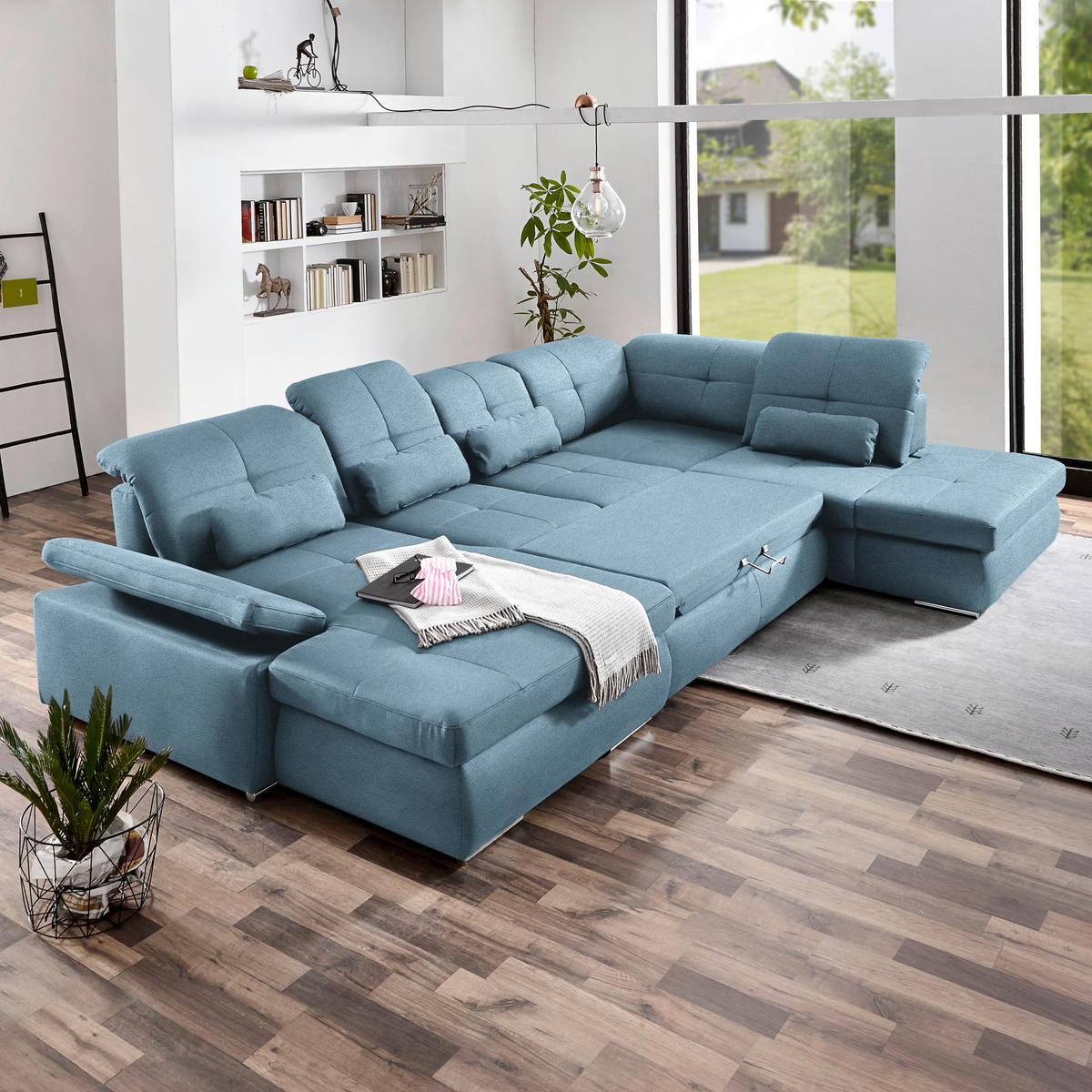 WOHNLANDSCHAFT Mikrofaser Hellblau  - Chromfarben/Hellblau, Design, Textil (195/371/260cm) - Beldomo Style