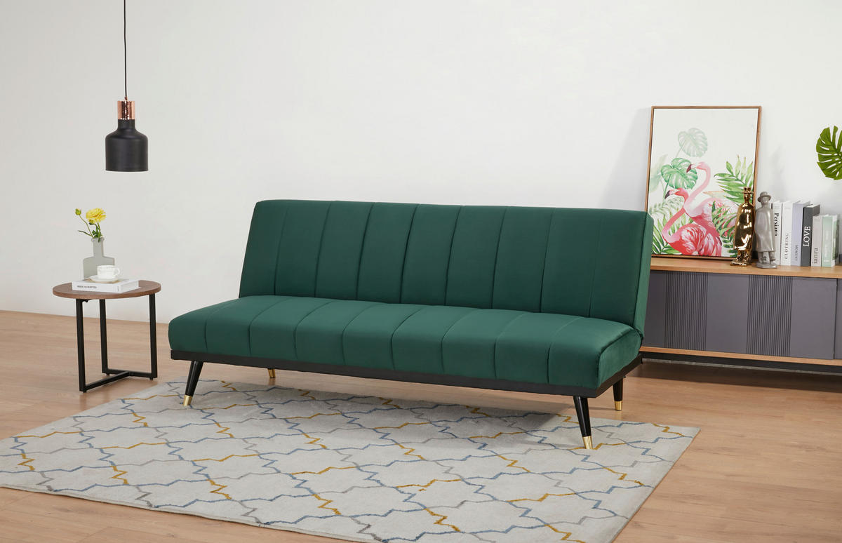 SCHLAFSOFA  in Velours Grün  - Schwarz/Grün, MODERN, Holz/Textil (181/82/83cm) - MID.YOU