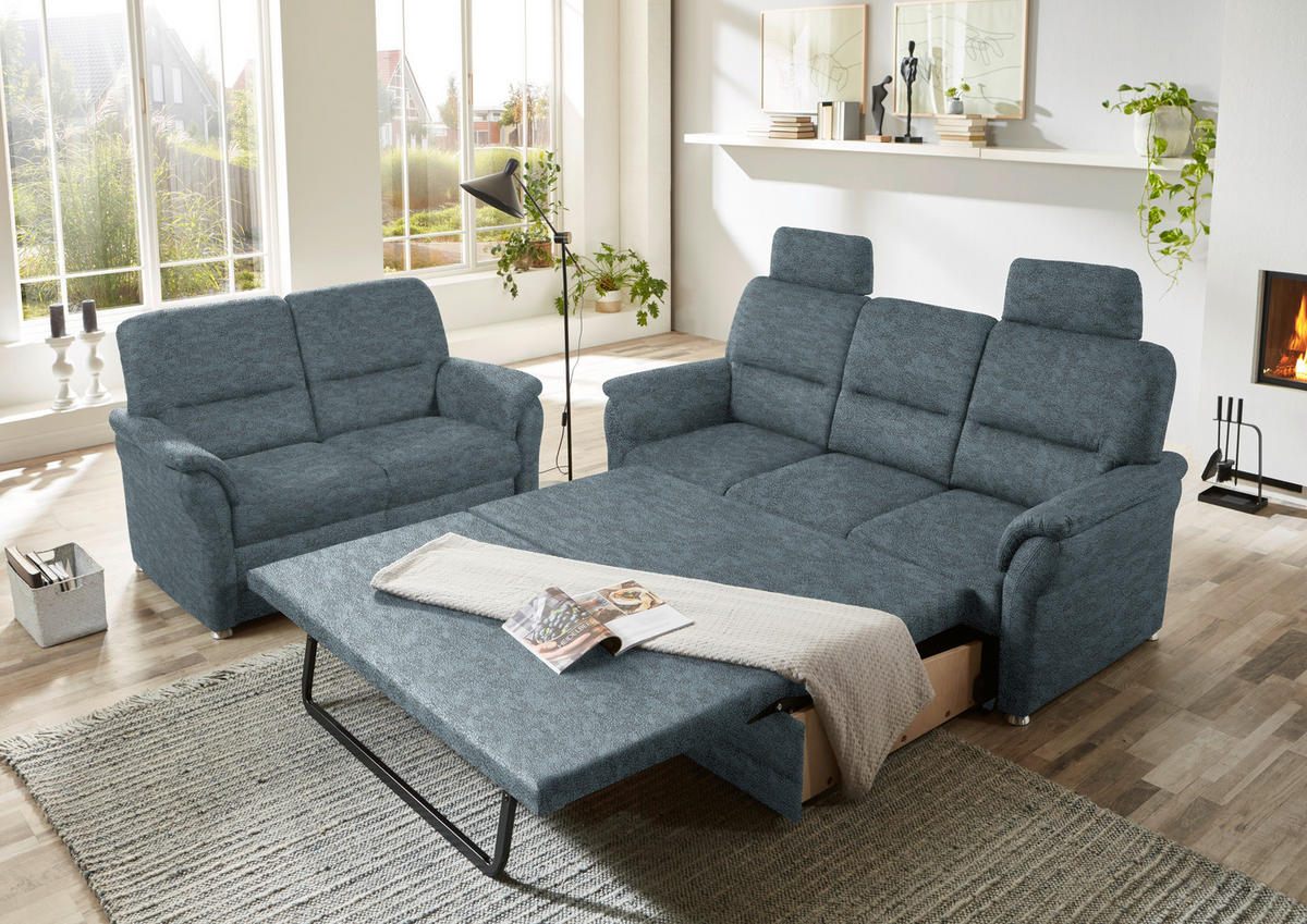 SITZGARNITUR Mikrofaser Graublau  - Graublau/Alufarben, KONVENTIONELL, Textil/Metall (192/96/89cm) - Beldomo Comfort