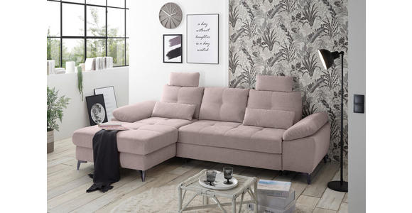 ECKSOFA Rosa Mikrovelours  - Chromfarben/Schwarz, KONVENTIONELL, Kunststoff/Textil (170/270cm) - Carryhome