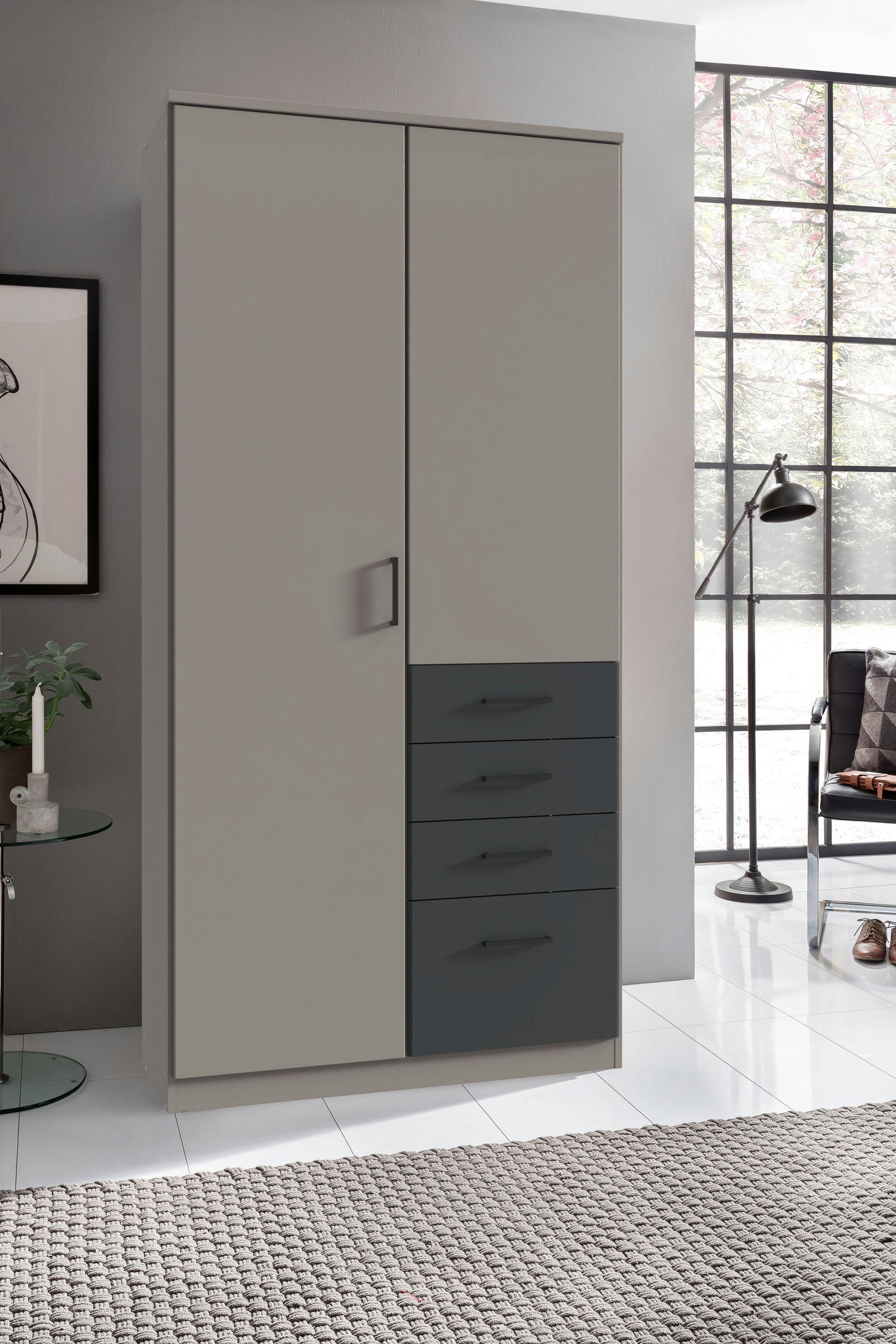 KLEIDERSCHRANK in Graphitfarben, Grau  - Schwarz/Graphitfarben, Konventionell, Holzwerkstoff/Kunststoff (90/199/58cm) - Carryhome