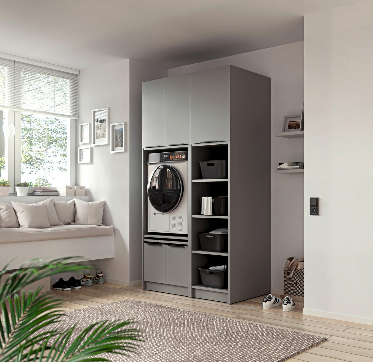 MEHRZWECKSCHRANK 50/150/68 cm  - gris/couleur de chêne, Basics, matière synthétique/matériau de bois (50/150/68cm) - MID.YOU