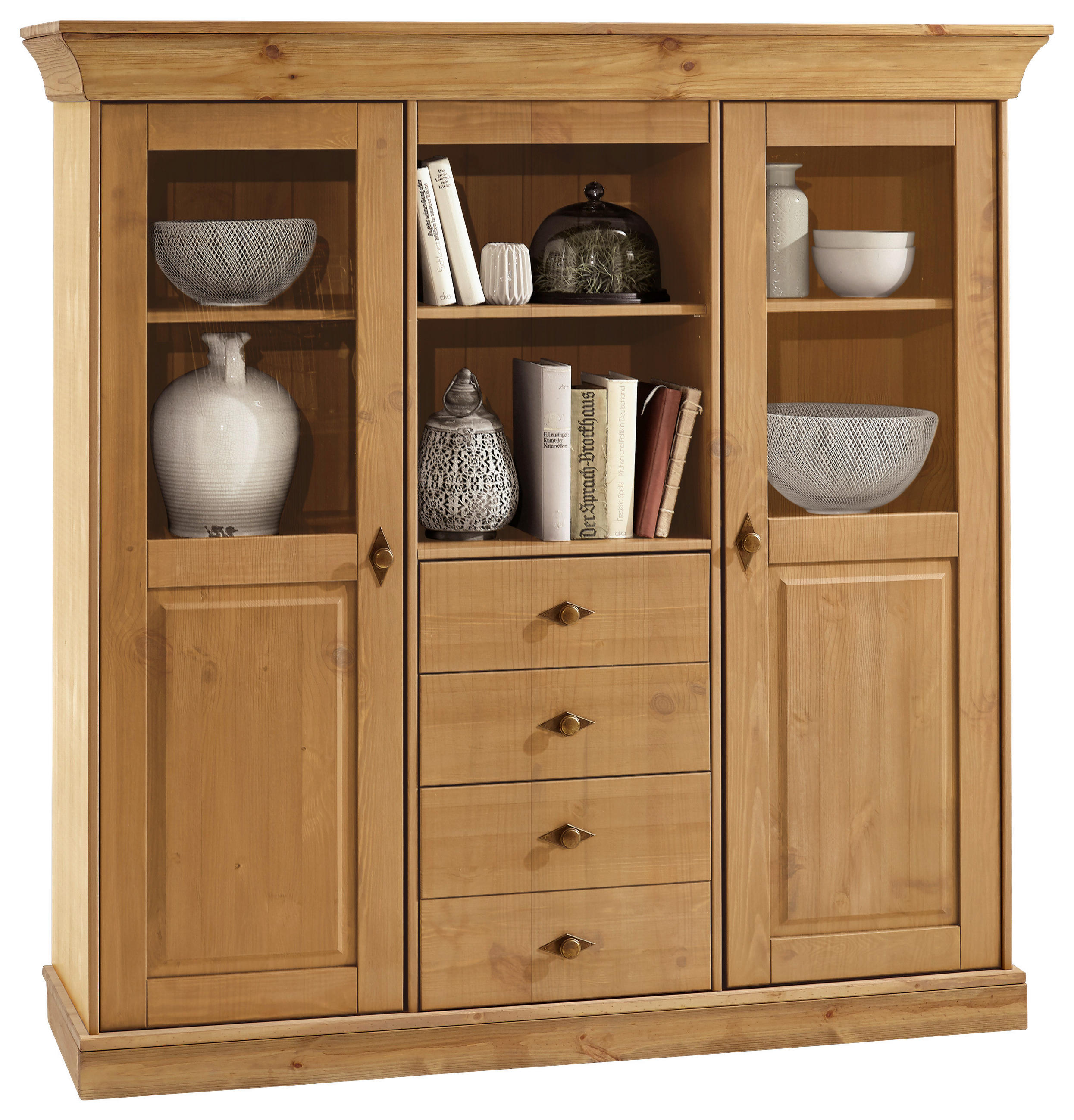 HIGHBOARD  143/145/45 cm 4 Schublade(n)  - Laugenfarbig/Kupferfarben, ROMANTIK / LANDHAUS, Glas/Holz (143/145/45cm) - Boxxx