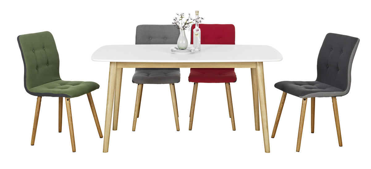 JEDILNA MIZA, masivno hrast bela, barve hrasta  - barve hrasta/bela, Design, leseni material/les (150/80/75,5cm) - Livetastic