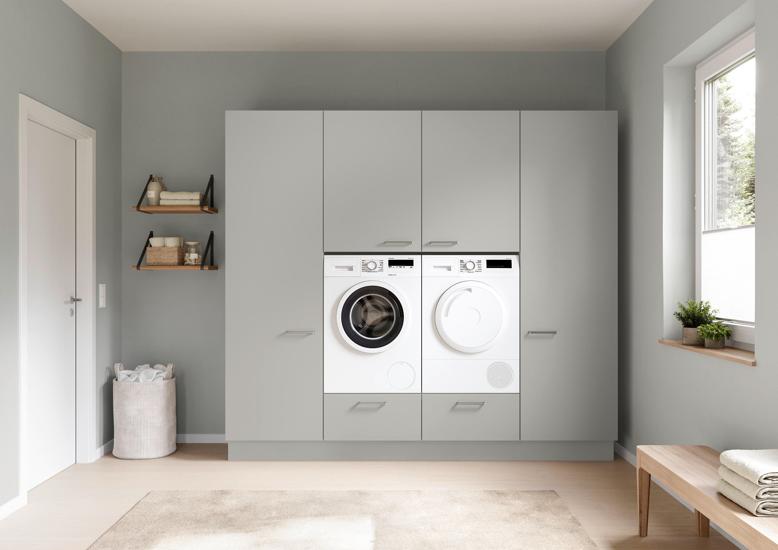 Thumbnail - Nobilia Hauswirtschaftsraum Touch, Grau, Holzwerkstoff, 2 Schublade(n) Schubladen, 240x216.6x58.2 cm, Blauer Engel, Pefc...