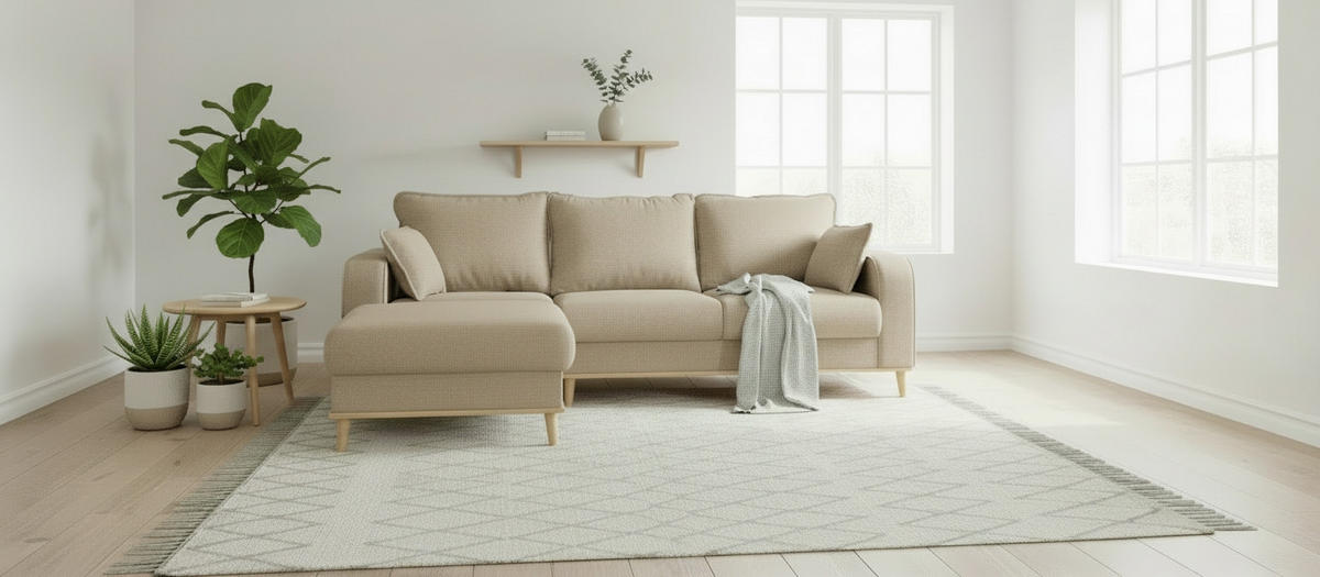ECKSOFA Beata in Mikrofaser Cappuccino  150/230 cm  - Wengefarben/Cappuccino, Design, Holz/Textil (150/230cm) - Livetastic