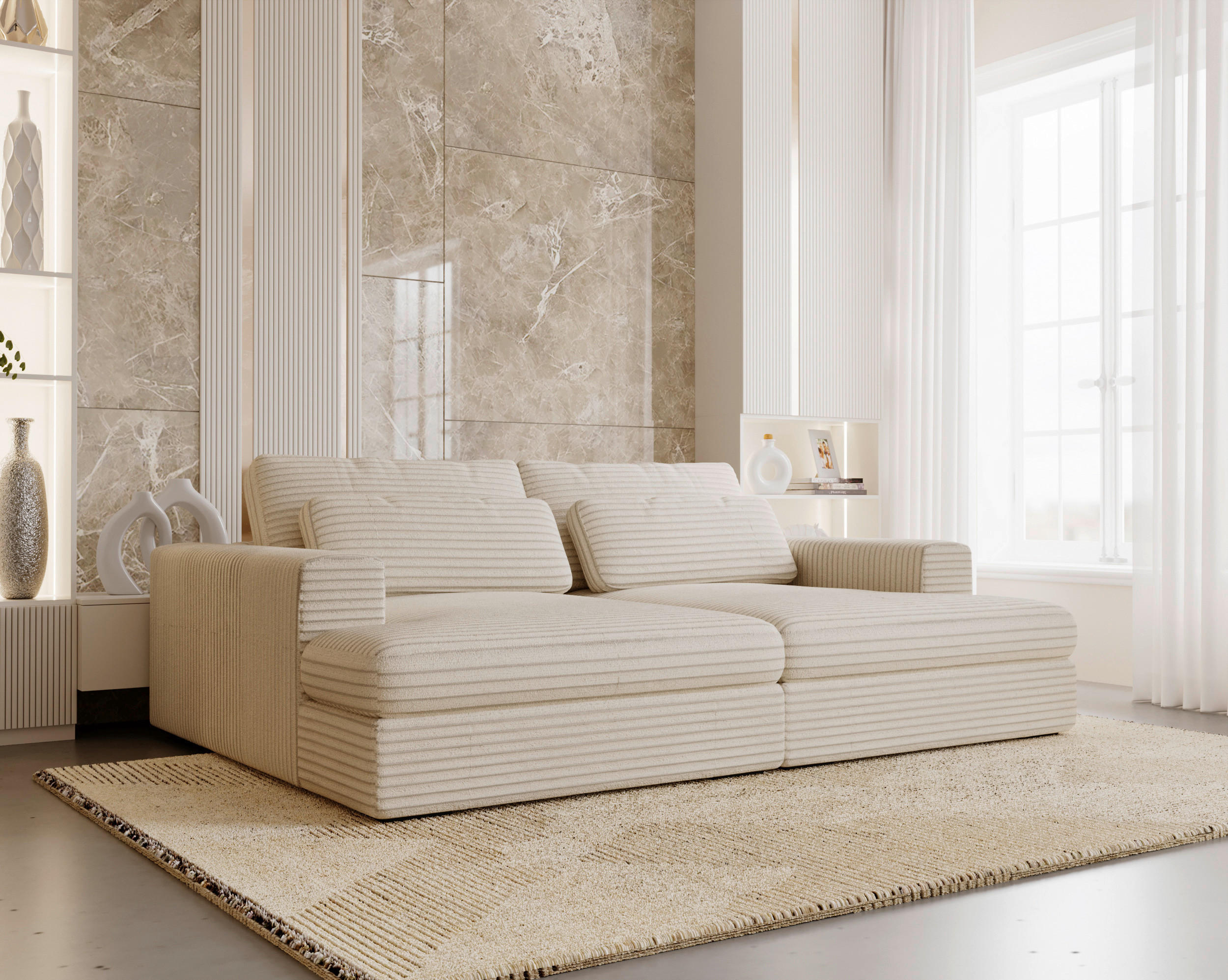BIGSOFA Cord Beige  - Beige/Schwarz, Design, Textil (218/80/158cm) - home24