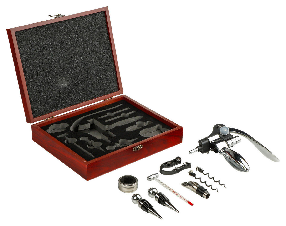 WEINZUBEHÖR-SET - Edelstahlfarben, Basics, Holz/Metall (27/23/6,6cm)