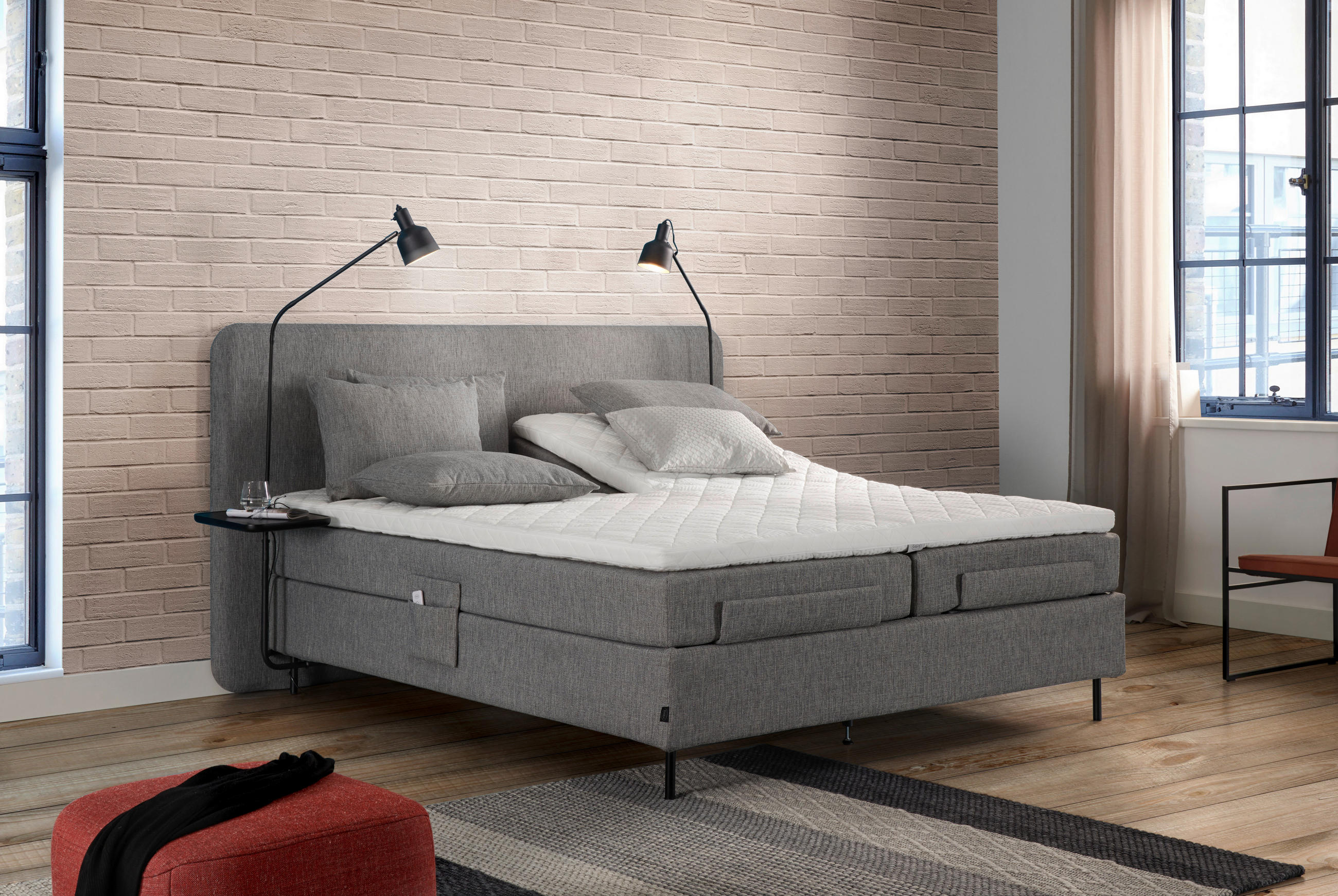 BOXSPRINGBETT 180/200 cm  in Grau  - Schwarz/Grau, KONVENTIONELL, Textil/Metall (180/200cm) - Jensen