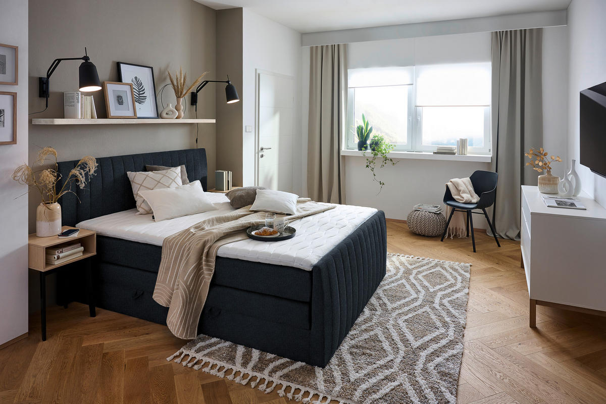 BOXSPRINGBETT 180/200 cm  in Schwarz  - Schwarz, KONVENTIONELL, Kunststoff/Textil (180/200cm) - Boxxx