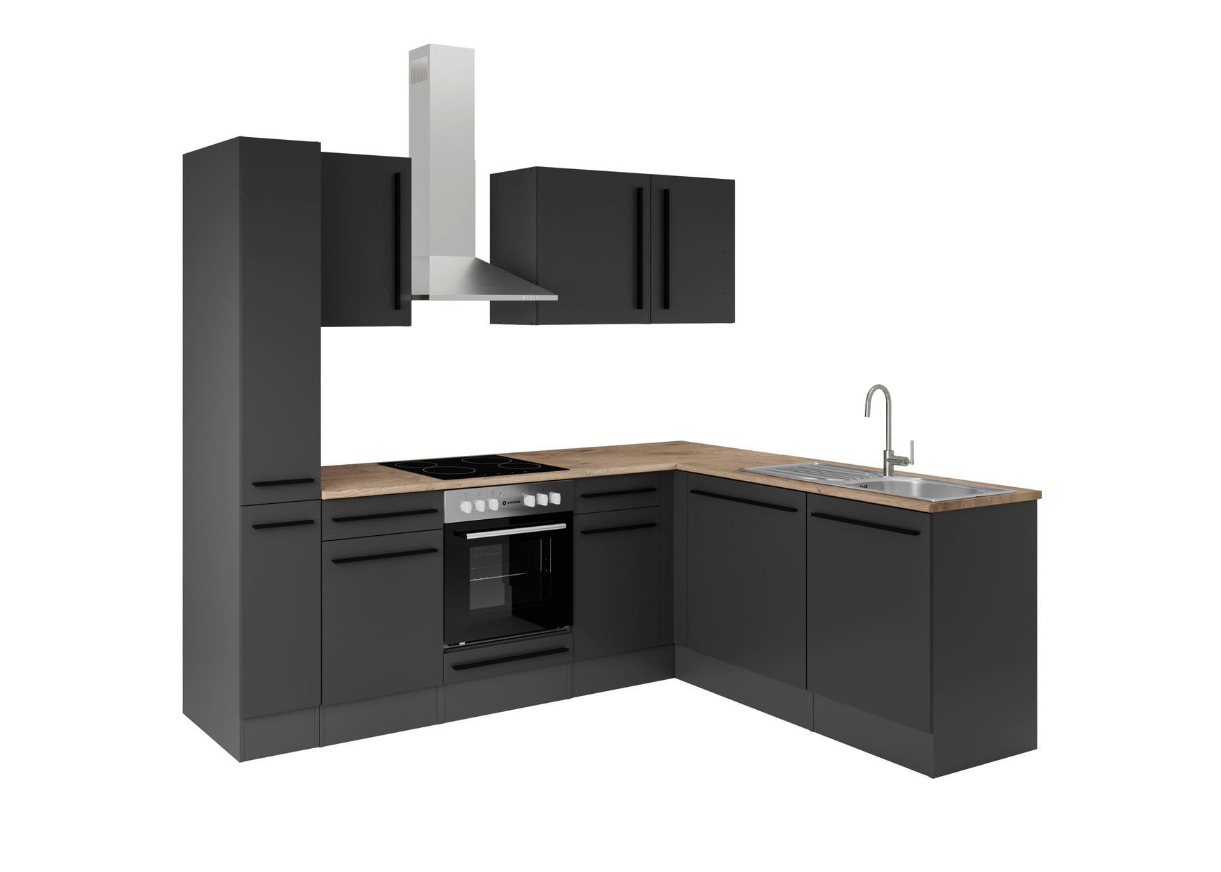 ECKKÜCHE 250/175 cm  in Schwarz  - Eichefarben/Schwarz, LIFESTYLE, Holzwerkstoff/Kunststoff (250/175cm) - P & B