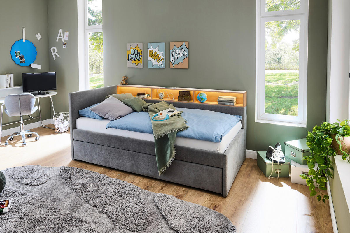 STAURAUMBETT 120/200 cm  in Grau, Eichefarben  - Eichefarben/Grau, MODERN, Holz/Holzwerkstoff (120/200cm) - Stylife